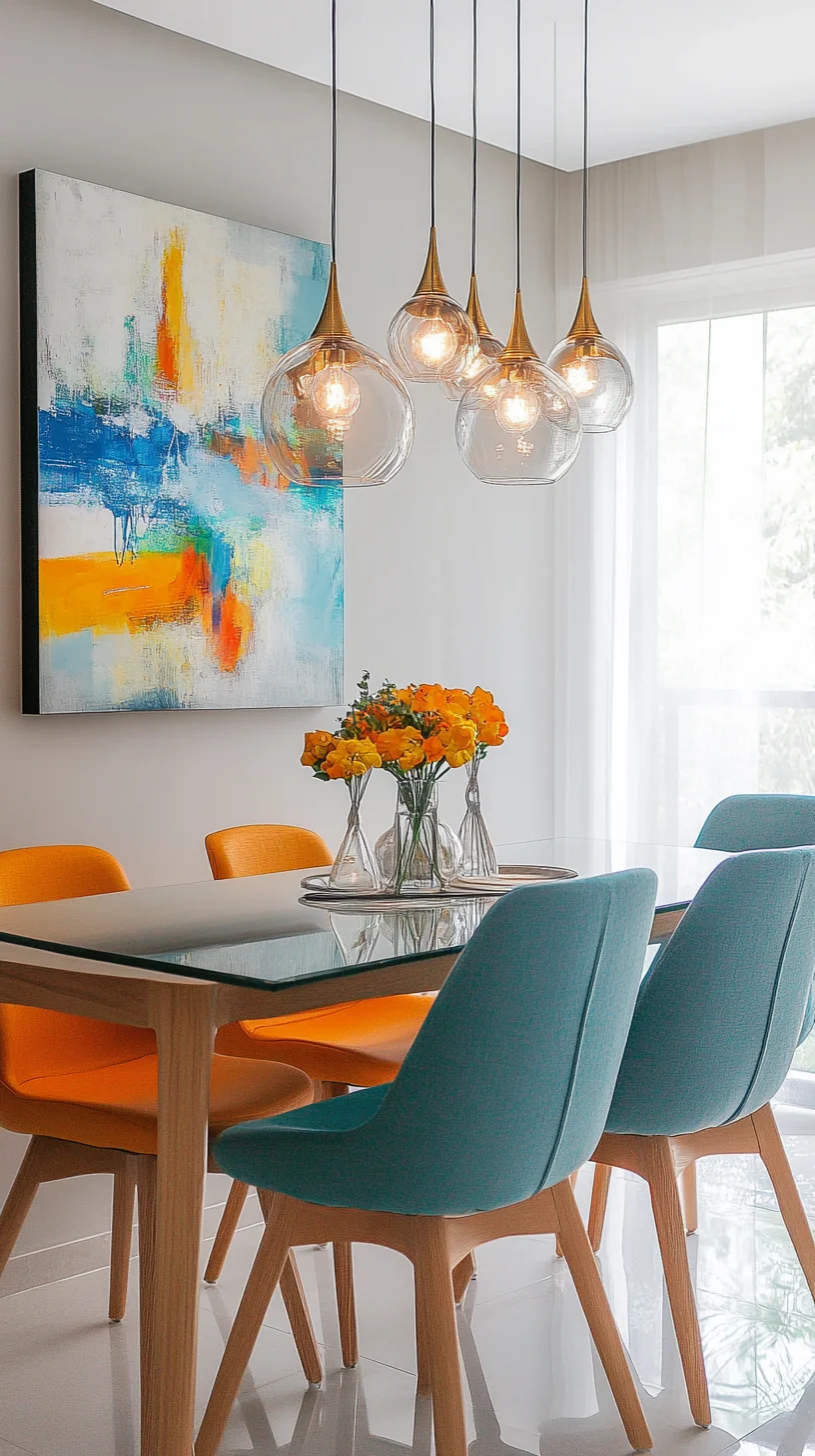 Bright and Bold: Modern Dining Room with Stylish Statement Lighting