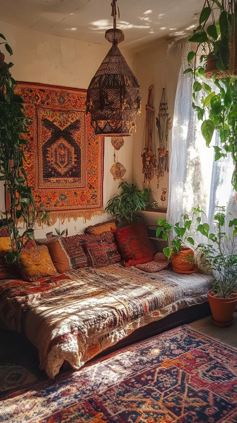 Cozy Bohemian Haven: A Blend of Textiles and Nature for Ultimate Relaxation