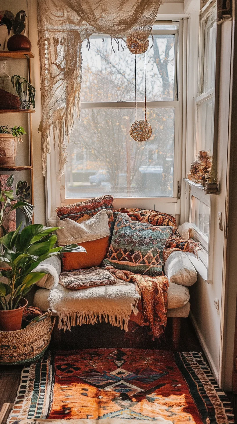 Cozy Bohemian Nook: Elevate Your Space with Eclectic Textures and Warm Hues