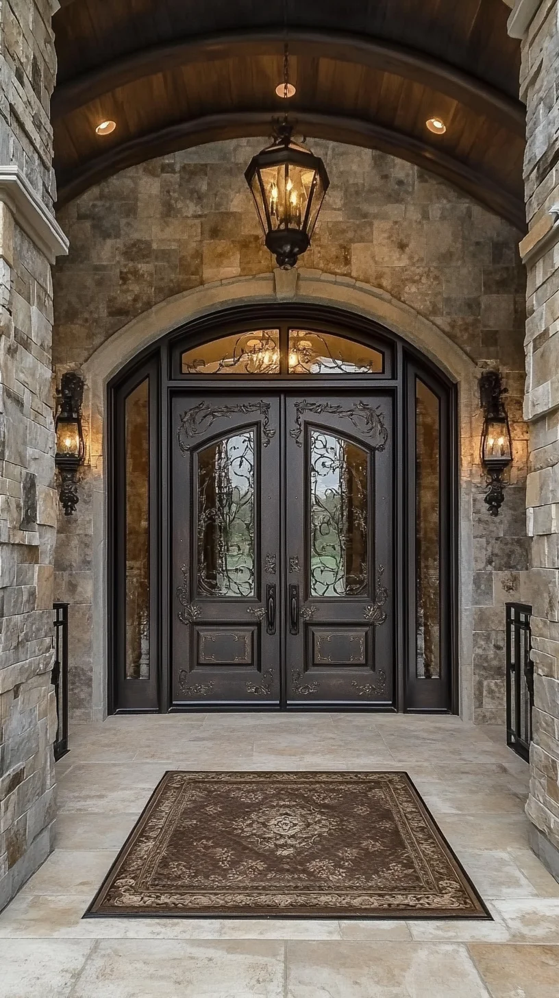 Elevate Your Entryway: Luxurious Stone and Elegant Double Doors