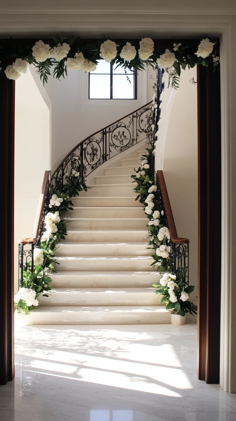 Elevate Your Entryway with Lush Floral Accents and Elegant Staircase Designs