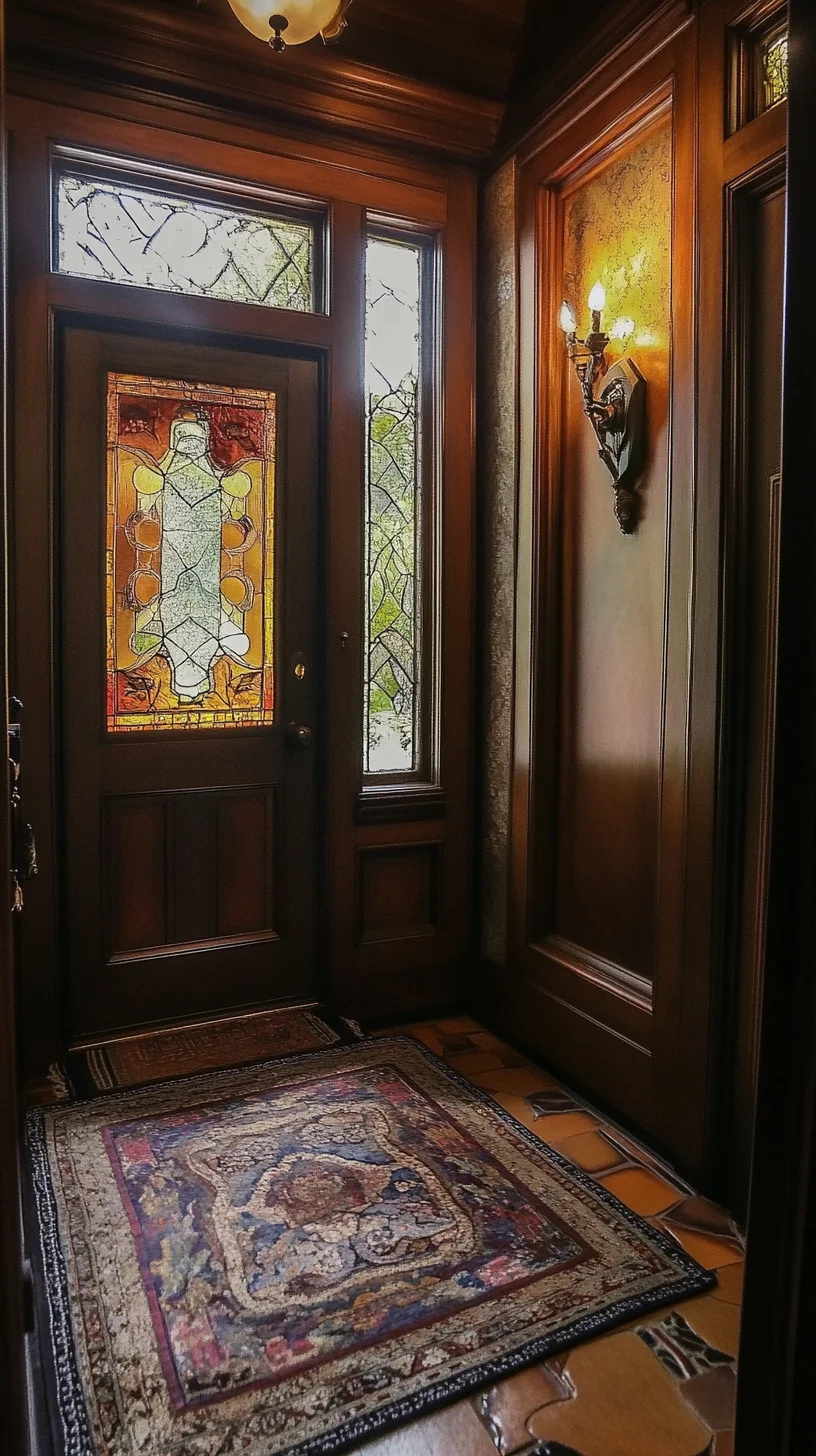 Elevate Your Entryway with Timeless Stained Glass and Rich Wood Accents