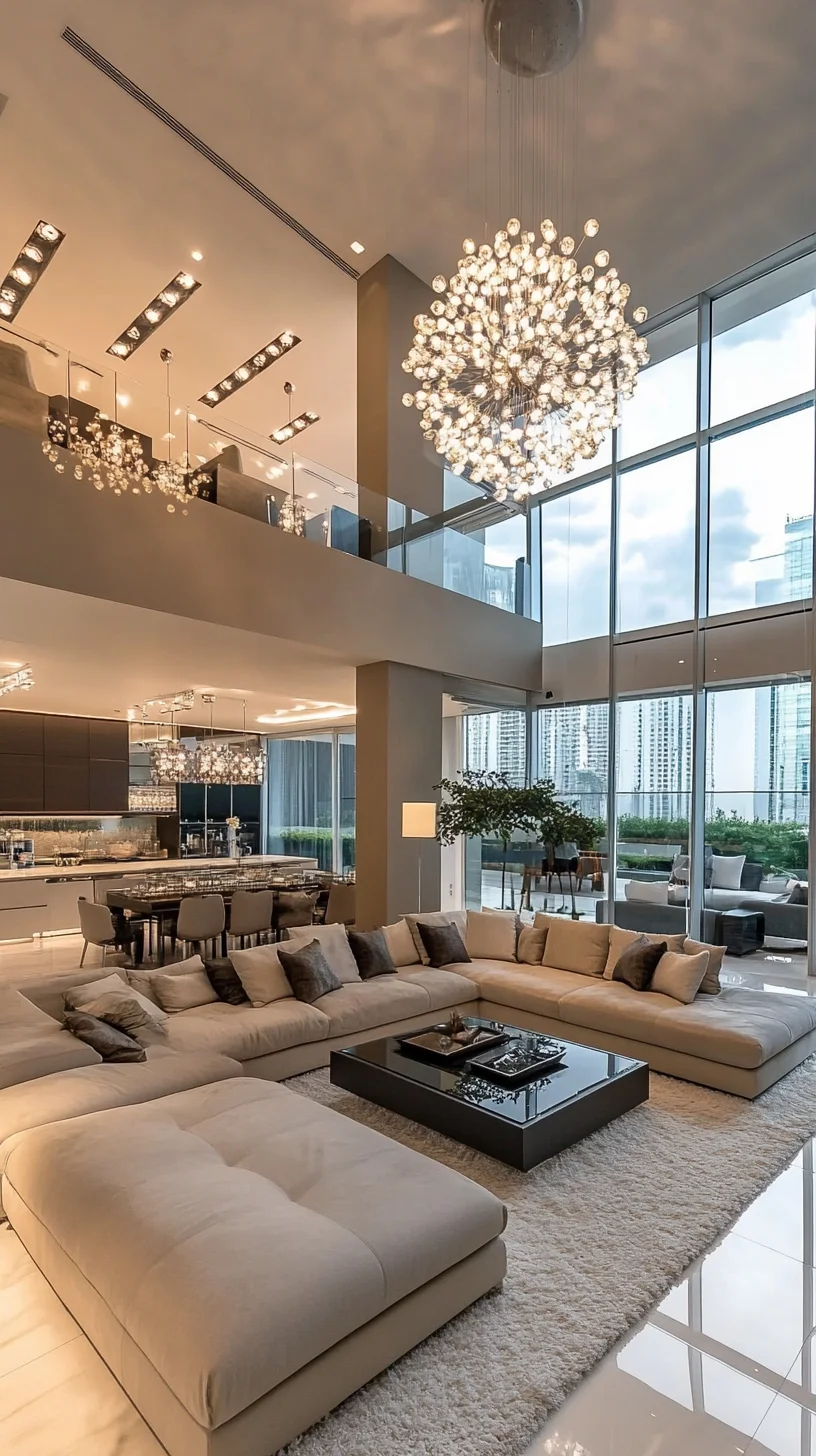 Elevate Your Space: Luxurious Open-Concept Living with Chic Lighting and Comfort