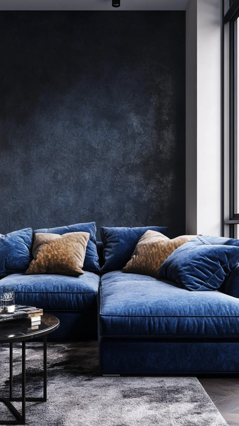 Elevate Your Space: Luxurious Velvet Blue Sofa with Cozy Accents