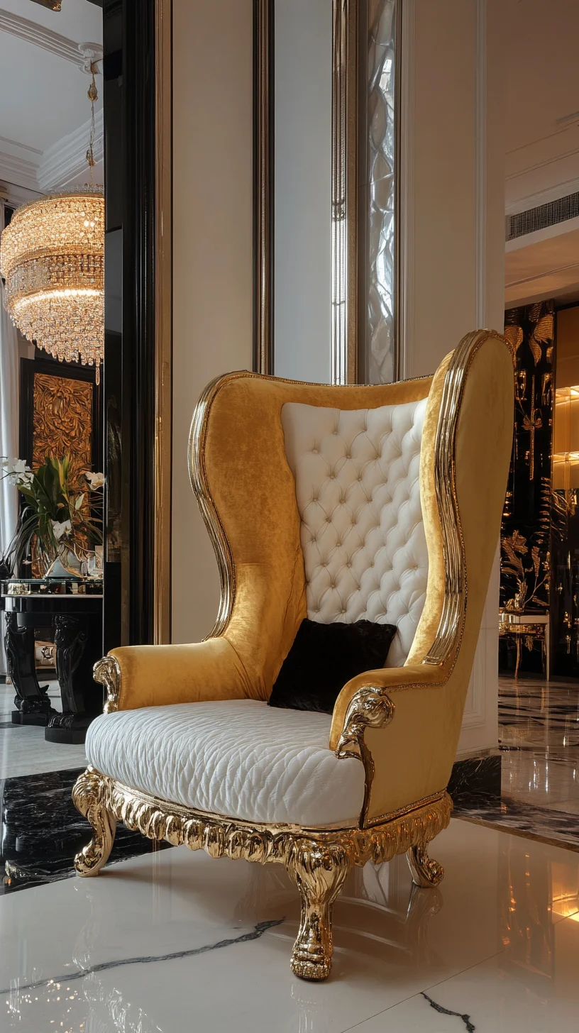 Elevate Your Space with Luxurious Gold and White High-Back Armchair