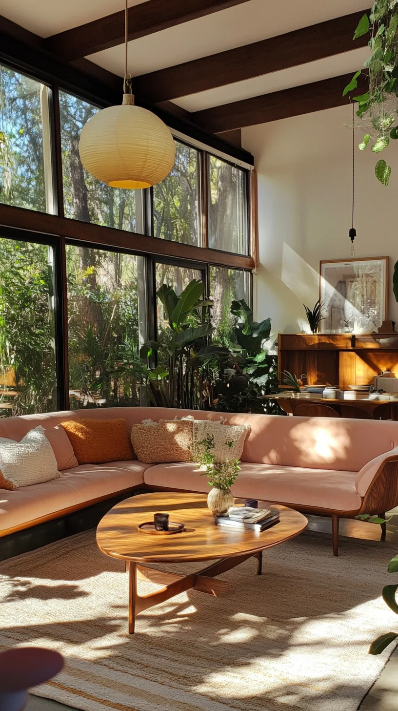 Embrace Nature: A Warm and Inviting Mid-Century Modern Living Room Oasis