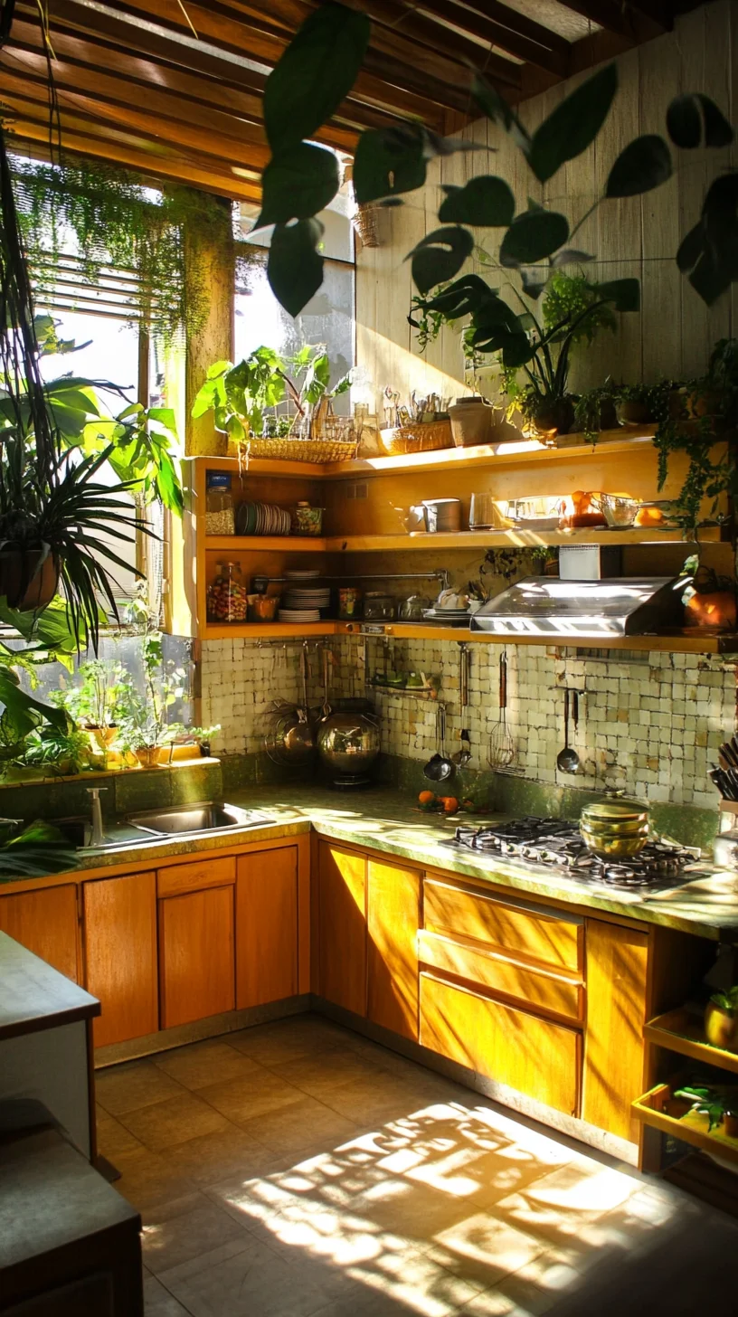 Embrace Nature: Create a Lush Indoor Kitchen Oasis with Greenery and Warm Wood Accents