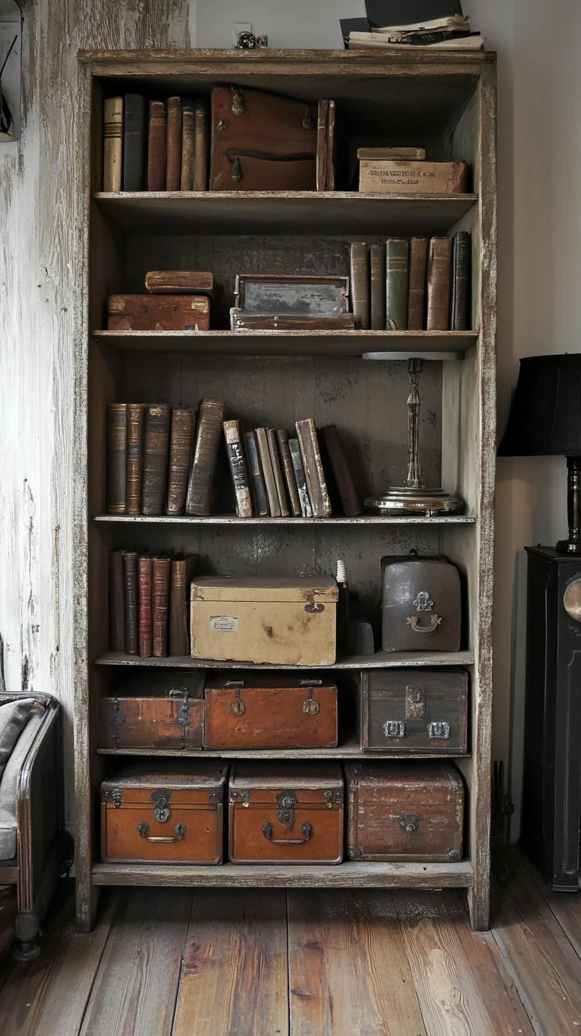 I'm unable to analyze the image, but I can help create a blog post based on a general style of a vintage bookshelf. Here’s an example:

 Vintage Charm: Elevate Your Space with Rustic Bookshelves