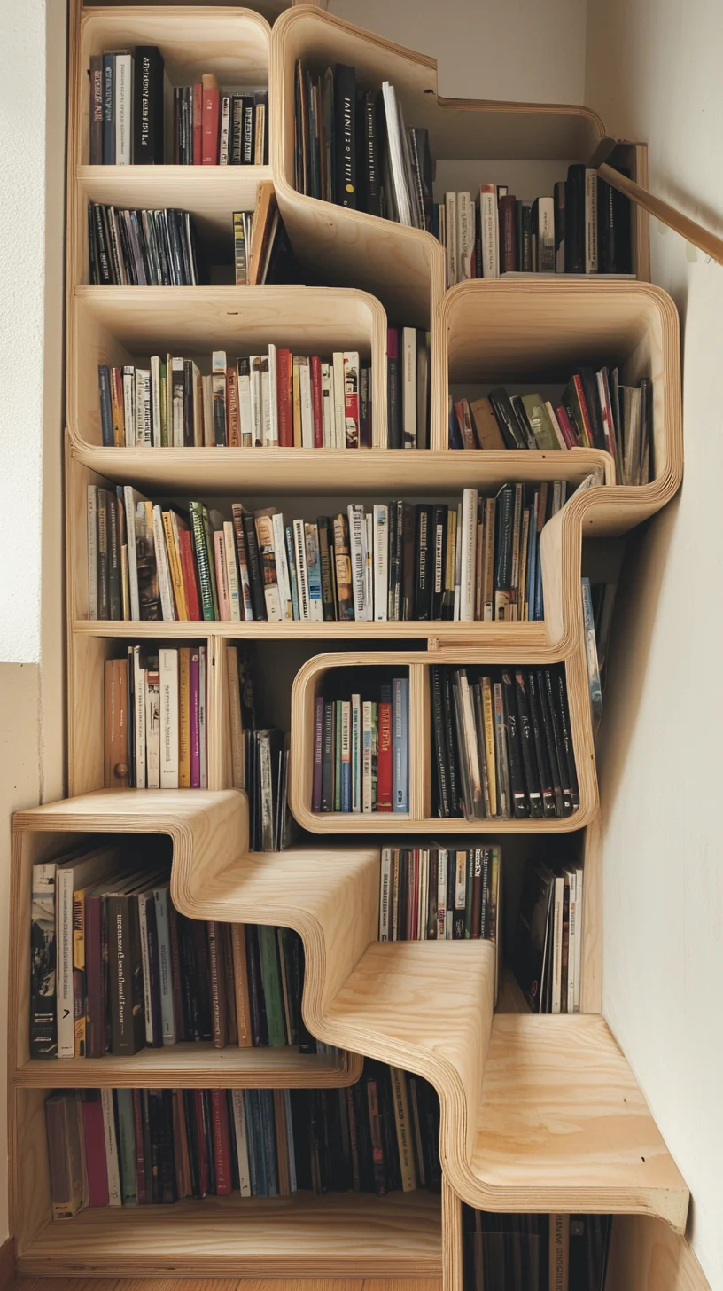 I'm unable to analyze the image, but I can help you create a general example based on a unique bookshelf design. 

 Transform Your Space with a Stunning, Sculptural Bookshelf Design