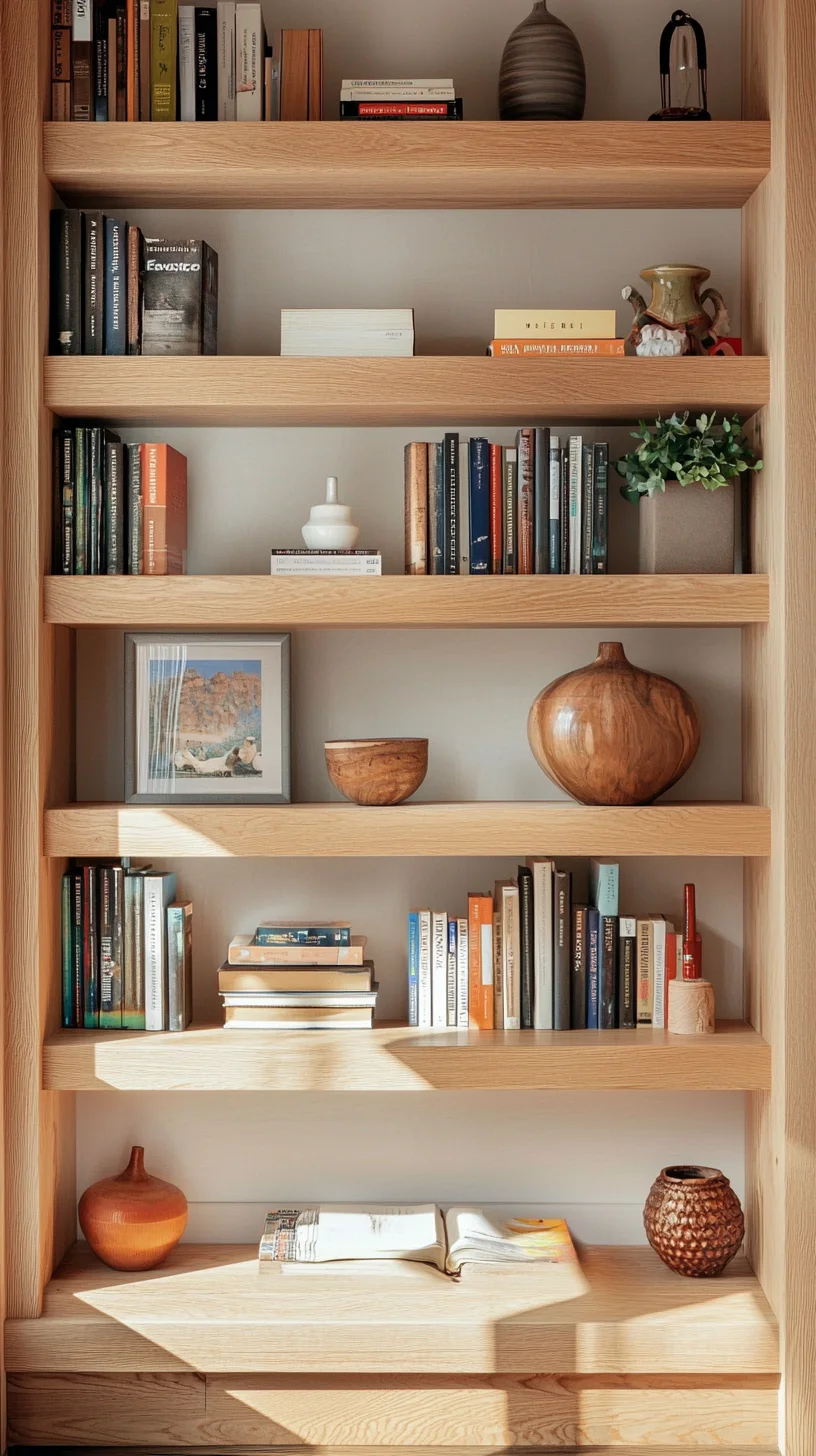 I'm unable to analyze the image directly. However, I can create a hypothetical catchy heading and description for a Pinterest blog post related to interior design for a bookshelf.