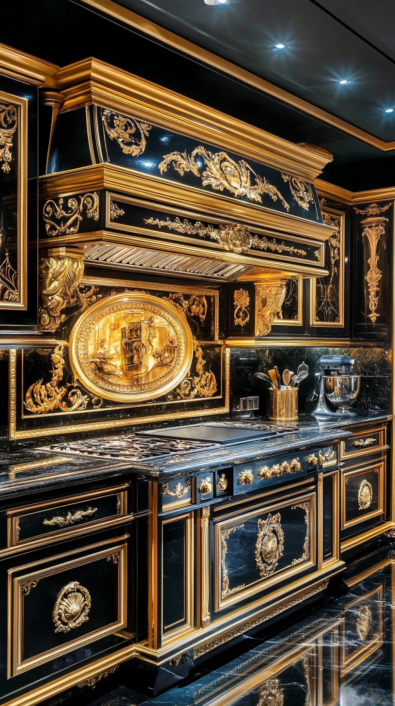 Luxe Elegance: Elevate Your Kitchen with Opulent Black and Gold Décor