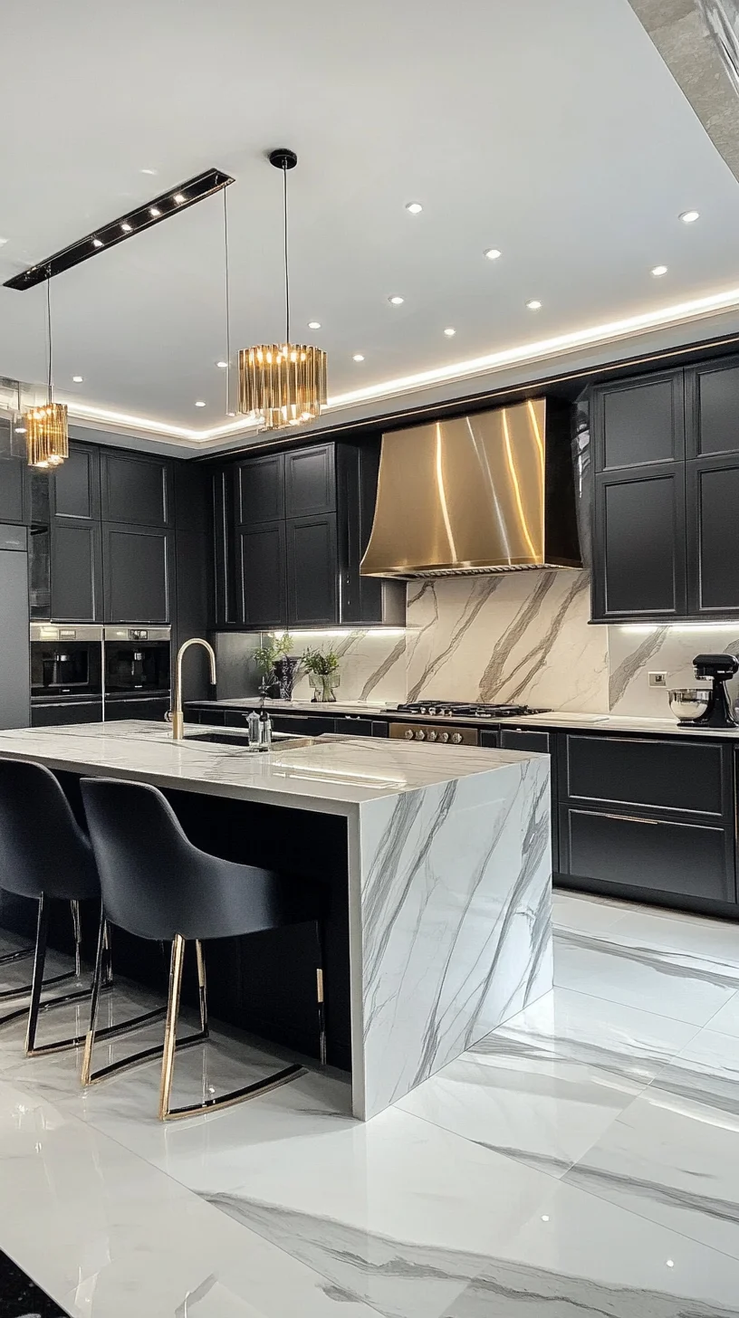 Luxe Minimalism: Elevate Your Kitchen with Sleek Black and Marble Accents