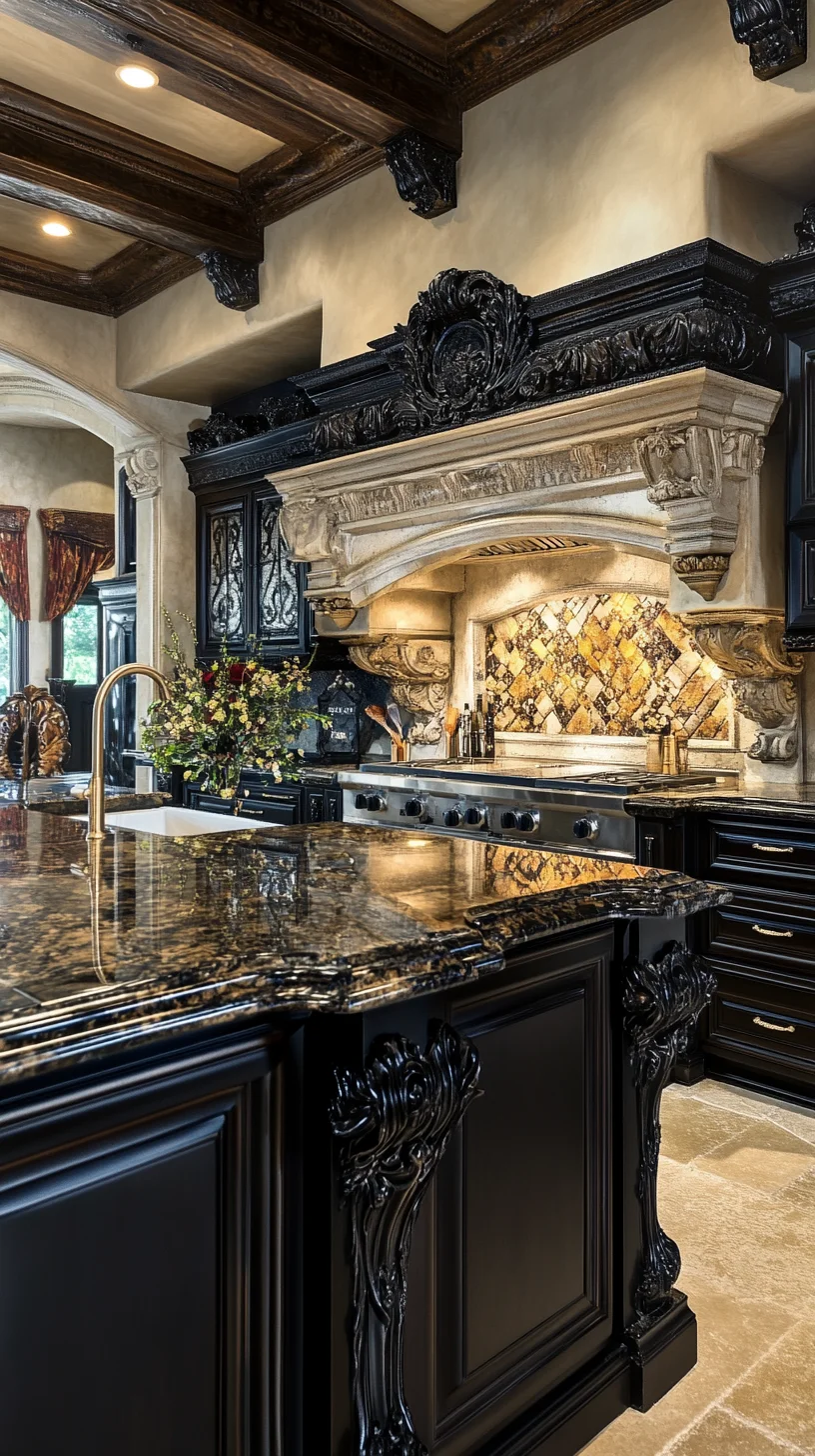 Luxurious Black-Toned Kitchen: A Blend of Elegance and Timeless Charm