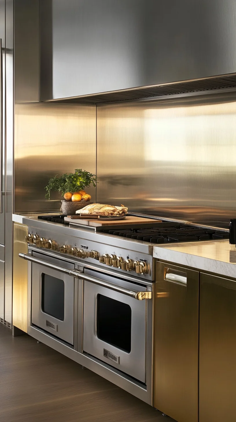 Sure! Here's a catchy heading and description based on a modern kitchen style.

 Elevate Your Culinary Space with Sleek Stainless Steel Elegance