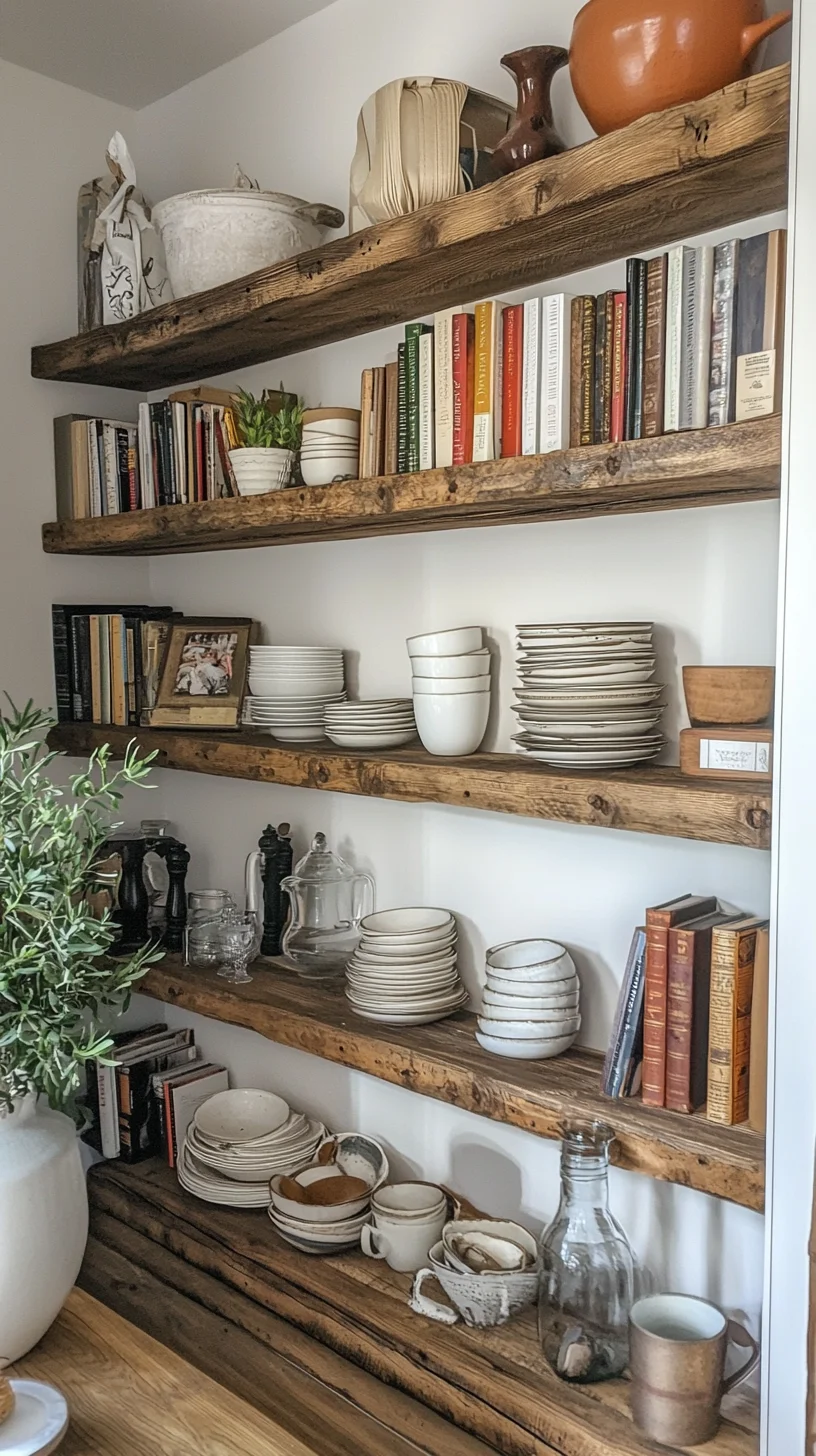 Sure! Here’s a catchy heading and description based on the image you provided:

 Rustic Chic: Transform Your Space with Open Wooden Shelving