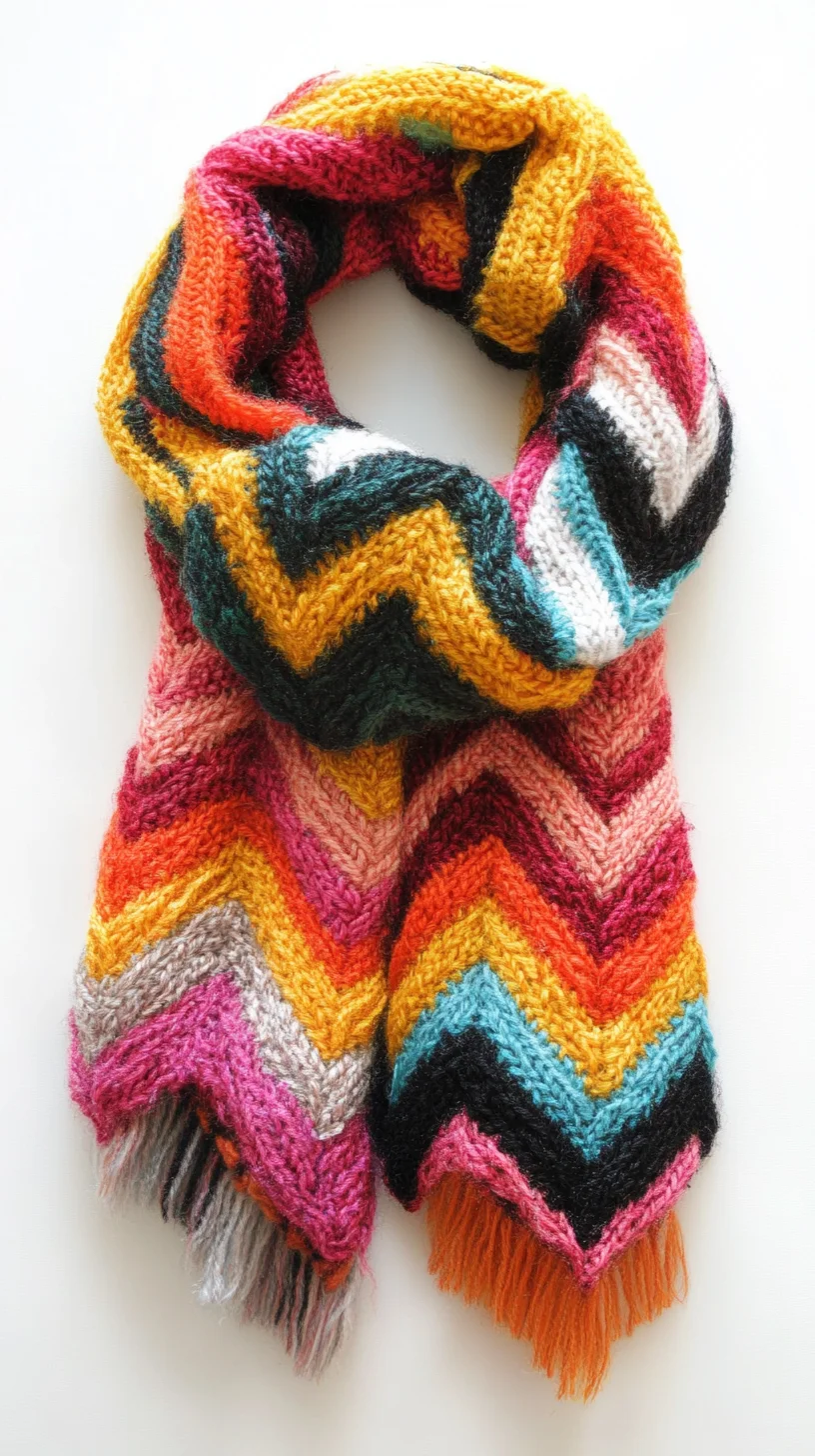 Cozy Up with Vibrant Zigzag: The Perfect Hand-Knitted Scarf Style