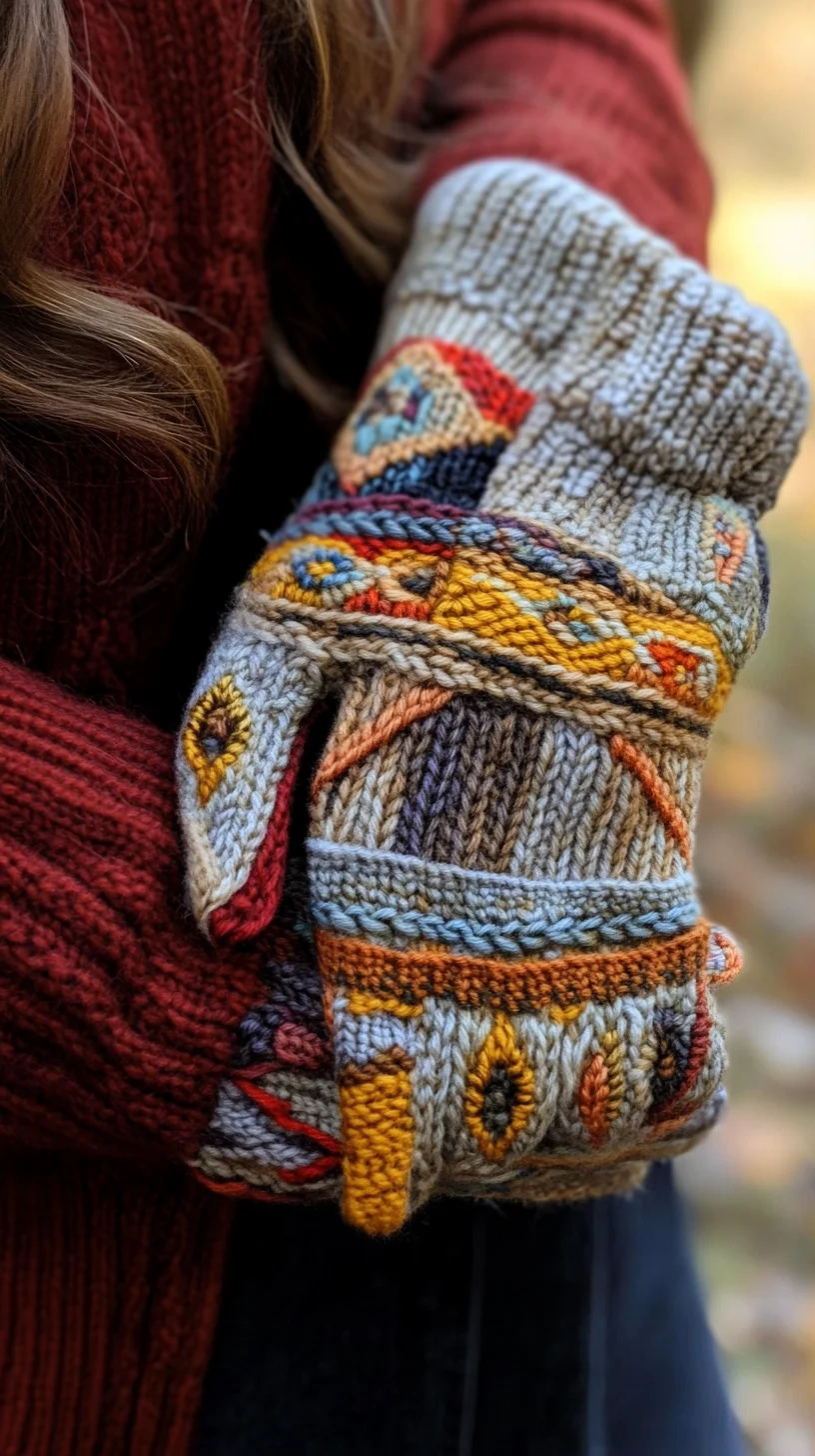 I'm unable to analyze the image, but I can help you craft a sample template based on a common style (like boho or cozy). Here’s an example:

 Embrace Cozy Elegance with Handcrafted Knit Mittens